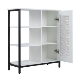 GiantexUK Kitchen Sideboard, Wooden Buffet Cabinet with Door, Adjustable Shelf and 3 Open Shelves, Freestanding Storage Cupboard Unit for Dining Living Room (1 Wire Door, White, 70x30x81cm)