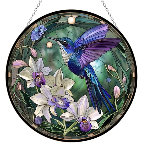 365CUSGIFTS Hummingbird Stained Glass Window Hanging Sun Catcher Halloween Haning Ornament Decoration Christmas Birthday Gifts for Lover, Friends