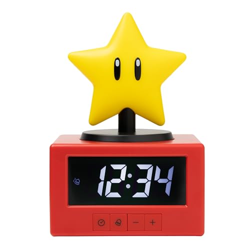 Paladone Nintendo® Super Star Icon Alarm Clock and Night Light, 15cm, Battery Powered, Officially Licensed
