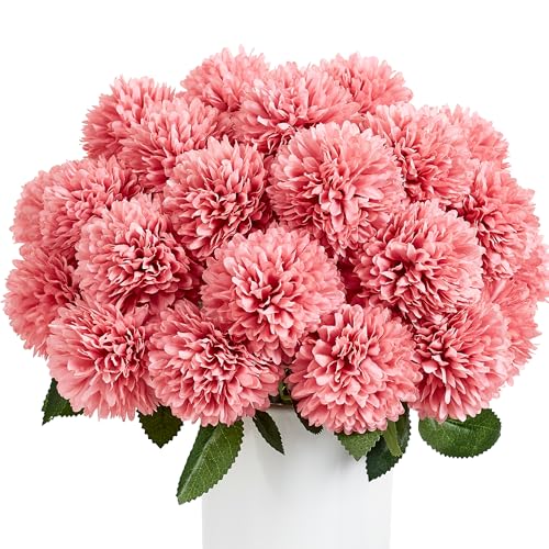 SITUMEIZI 12 Pcs Pink Artificial Chrysanthemums Flowers Ball Flower Fake Mums Silk for Wedding Home Kitchen Decoration Floral Arrangement