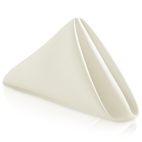 "Lann's Linens - 1 Dozen 20"" Oversized Cloth Dinner Table Napkins - Machine Washable Restaurant/Wedding/Hotel Quality Polyester Fabric - Ivory"