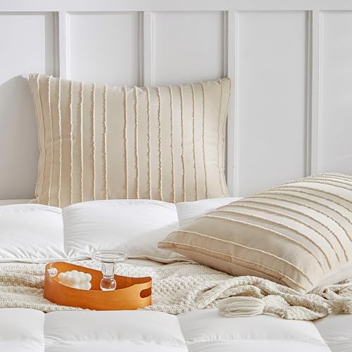 WARMDERN Khaki Striped Pillow Covers Queen Pillow Cases Soft Microfiber Stripe Pillow Cases Set of 2 Boho Tufted Stripes Textured Pillowcase with Envelope Closure(Khaki, Queen, 20x30 Inches)
