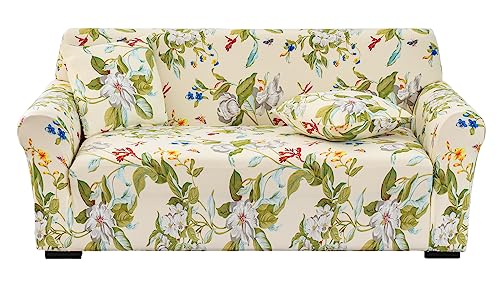 Celevingne Stretch Couch Cover Printed Sofa Cover Sofa Protector for Sofa-4 Seater Elastic Sofa Slipcover with 1 Pillowcase (Spring, Sofa-4 Seater)