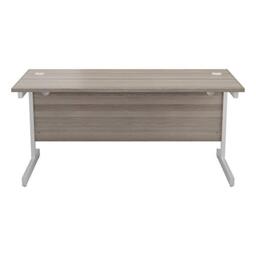 Office Hippo Heavy Duty Rectangular Cantilever Desk, Home Office Table + Integrated Cable Ports, PC Desk For Office or Home, 5 Yr Wty - White Frame/Grey Oak Top, 160cm x 80cm
