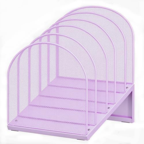 File Organizer for Desk, File Folder Organizer with 5-Section Vertical Rack, Suitable for Home Office Document Organization and Storage (Purple)