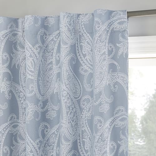 "Sun Zero Pedra Paisley Embroidery 100% Blackout Back Tab Curtain Panel, 40"" x 84"", Tranquil Blue"