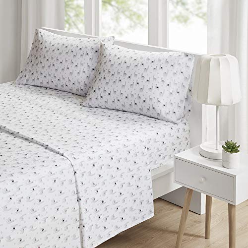 "Intelligent Design Microfiber Cozy Bed Sheet Set, Modern All Season Bedding & Pillowcases, Premium 14"" Elastic Pocket Fits up to 16"" Mattress, Queen Grey Llamas 4 Piece"