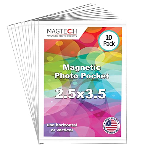 Magtech Magnetic Pocket Picture Frame, White, Holds 2.5 x 3.5 Inches Photos, 10 Pack, 2.5 x 3.5