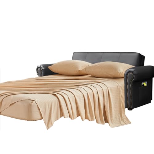"Kingnex Striped Sofa Bed Sheets Queen for Sleeper Sofa Bed Soft Double Brushed 4 Piece Bedding Pillowcase Set (60""x74""x6"") Beige"