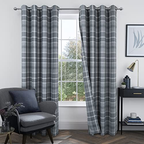 Alexandra Cole Plaid Tartan Check Modern Classic Window Treatment Curtain/Drapes for Living Room 2 Panels Gray 54X84 Inch