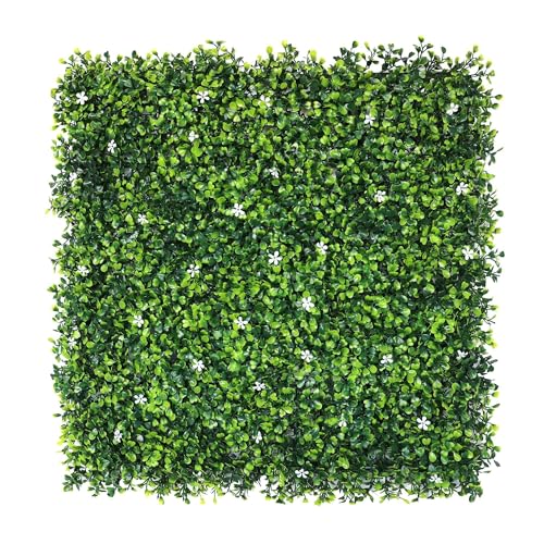 Well Home Artificial Vertical Garden Hedge Panel 100 x 100 cm, Indoor and Outdoor Decoration ??? with Green Leaves and White Flowers