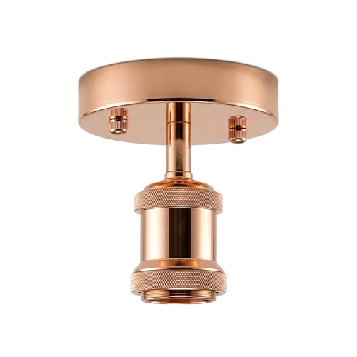 DC VOLTAGE Vintage Semi Flush Mount Ceiling Light Rose Gold E27 Lamp Holder Single Head Fully Earth Pendant Light Fitting for Living Room Dining Room
