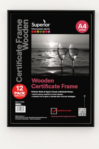 SECO A4 Photo, Picture & Certificate Frame - Display with Perspex Safety Glass - Wall Mountable or Free Standing Tabletop Frame for Home, Office & Gallery - Black Wood - 12 Pack