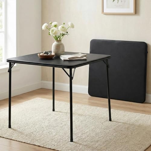 FurnitureR Folding Table with PU Padded Tabletop, Portable Multifunctional for Indoor/Outdoor Home Parties Picnics and Games,86x86x71cm,Black