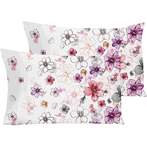 YIYEA Pillow Cases Queen Size Set of 2, Ultra Soft Double Brushed Microfiber Cushion Covers, Floral Bed Pillow Covers, Fade Resistant, Easy Slip-On (20''x30'')