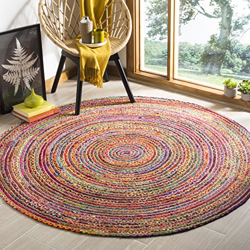 Safavieh Boho Rug for Living Room, Dining Room, Bedroom - Cape Cod Collection, Short Pile, in Red and Multicolor, 122 X 122 cm