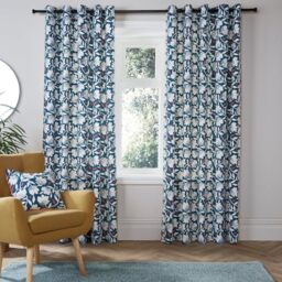 "Fusion - Teal Blue Floral Curtains W66 x L90"" (168 x 229cm) - 2x Panels - 100% Cotton - Matching Cushion Available - Vintage Drapes in Teal - Flower Eyelet Curtains - Soundproof Curtains for Bedroom"