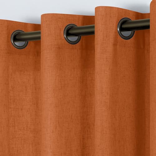 KOUFALL Orange Sheer Curtains 96 Inches Long,Autumn Home Decor Grommet Linen Rustic Farmhouse Fall Curtains for Living Room Bedroom