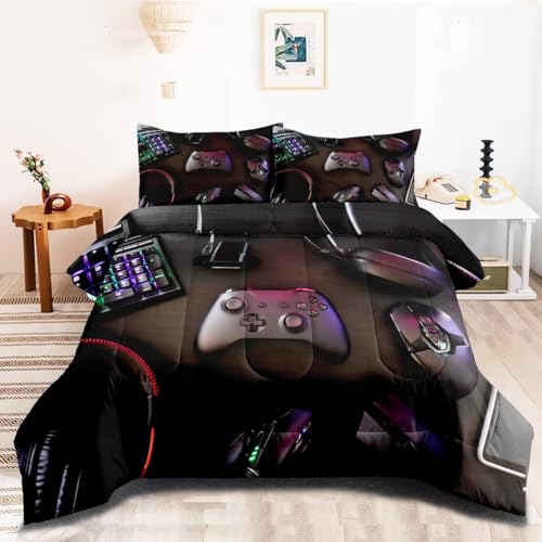 GRAT TIOC Gaming Comforter for Boys Teens,Game Bedding Sets Twin,Kids Gamer Comforter Set,Video Game Bedroom Decor,Gamepad Controller Duvet Insert All Season 3 Piece 1 Comforter and 2 Pillowcases