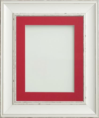 Frame Company Brooke Antique White Photo Frame, Red Mount, 8x8 for 5x5 inch, fitted with perspex