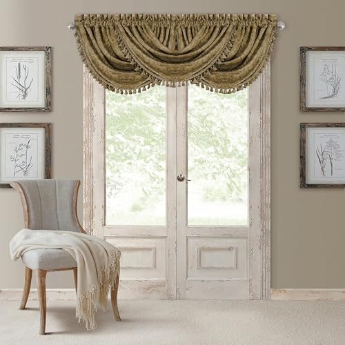 Elrene Home Fashions Blackout Rod Pocket/Back Tab Window Curtain Panel, Fabric, Antique Gold, 52 in x 36 in (1 Valance)