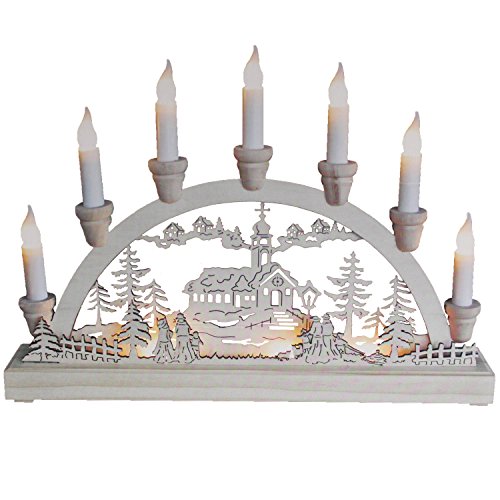 The Christmas Workshop 70780 Wooden Illuminated Candle Bridge / 7 Warm White Candles/Indoor Christmas Decoration/Battery Operated / 36cm x 27.5cm x 5.5cm
