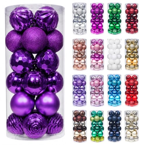 "XmasExp 24ct Christmas Ball Ornaments Shatterproof Xmas Tree Hanging Balls Decorations for Halloween Decorations Holiday Christmas Decor(2.36""/60mm, Purple)"