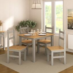 Mews Corona Dining Table Set 4 Seater Grey Solid Mexican Pine Wood Table With 4 Chairs