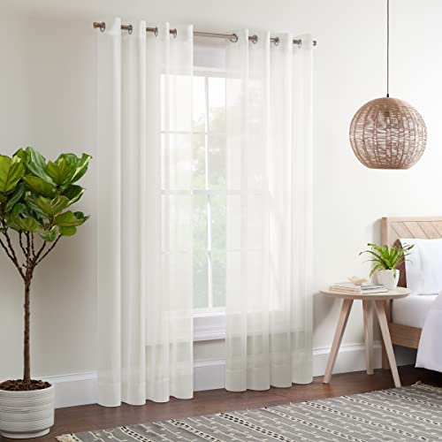 Eclipse Kiara Modern Sheer Voile Light Filtering Grommet Window Curtains for Bedroom (2 Panels), 54 in x 108 in, Ivory