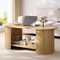 oneinmil Coffee Table, Living Room Table with 2-Tier Storage, Thick Tabletop & Base, 108x50x45cm, for Living Room, Home Office, Small Space, Oak