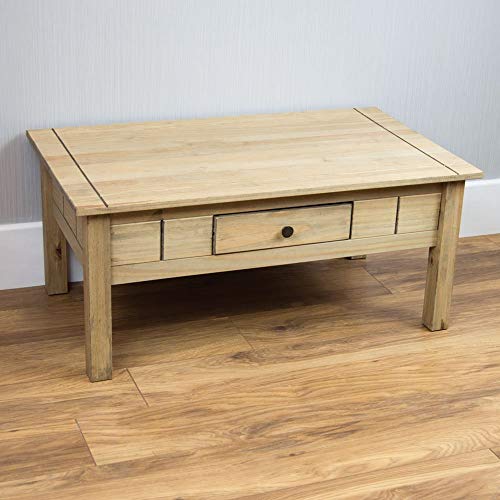 Vida Designs Panama Coffee Table 1 Drawer, Natural Oak Solid Rustic Living Room Furniture