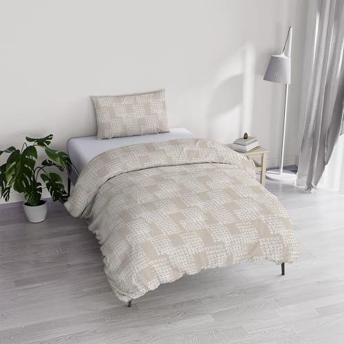Italian Bed Linen River Cotton Single Duvet Cover Set, Made in Italy – Duvet Cover Set – Duvet Cover 150 x 200 cm with Double Flap and Pillow Cases (Single, Kura)