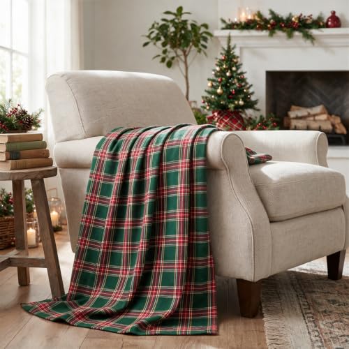 Horaldaily Dark Green Red Plaid Christmas Decorative Throw Blanket 60x80 - Rustic Farmhouse Soft Lightweight Non-shedding Plaid Throw Blanket for Couch Sofa Bed Decoration, Ideal Gift for Kids Adults