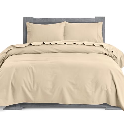 Elegant Comfort Soft 4-Piece 100% Turkish Cotton Flannel Sheet Set - Premium Quality, Deep Pocket Fitted Sheet, Ultra Soft, Cozy Warm Flannel Sheets - King, Linen