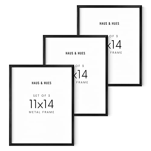HAUS AND HUES Picture Frame Set of 3, Black Aluminum, 11x14 inches, Modern Style