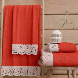 PETTI Artigiani Italiani - 100% Cotton Terry Bath Towels, 1+1 Towel Set, 2 Pieces, 1 Face Towel and 1 Hand Towel, Red