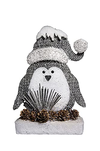 42cm Penguin Christmas Tabletop Figures Window Wall Door Holiday Home Xmas Glitter Foam Showpiece Decorations, Grey