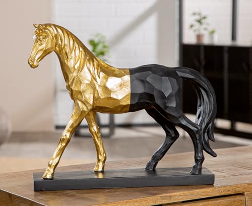 GILDE Metallic Effect Merlin Horse Sculpture in Gold and Black Resin 31cm High x 35cm Wide
