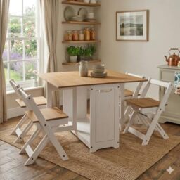 Mews Corona Butterfly Santos Dining Set White 4 Seat Folding Drop Leaf Table with Chairs Solid Mexican Pine
