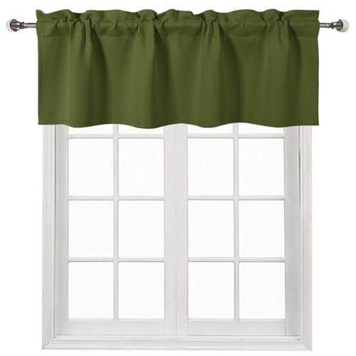 DWCN Olive Green Christmas Valance for Kitchen Window Solid Rod Pocket Blackout Valance Curtains 52x14 inch Long, 1 Panel
