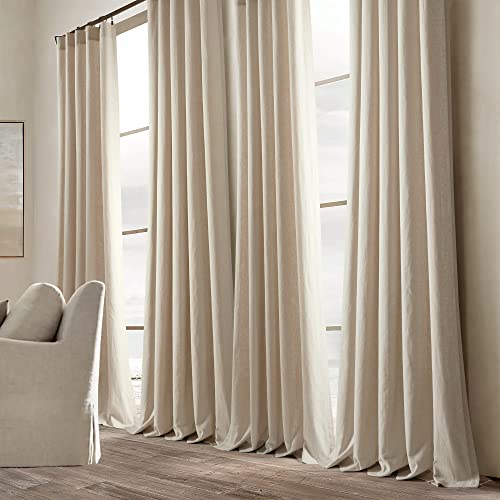 "Lush Decor Belgian Flax Prewashed Linen Rich Cotton Blend Window Curtain Panel (Single Panel), 108"" L x 50"" W, Linen"