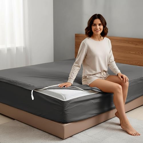 "Zipper Fitted Sheet Full-1 Base 16""+ 2 Zip On Sheets Cotton Elephant Gray - Zipper Sheets, Zip Up Sheets,Upto 16??? in. Deep (54X75) Zipper Fitted Sheet Easy to Change and Install - Elephant Gray"