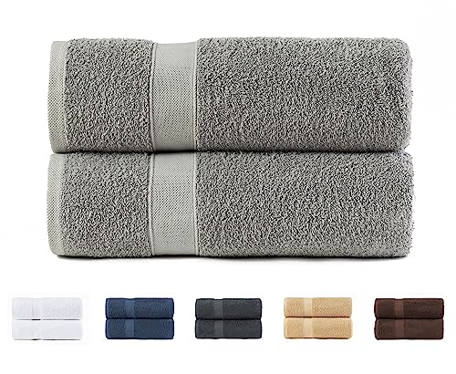 Todocama Set of 2 Large Bath Towels, 100% Cotton 550 gsm Extra Soft, Highly Absorbent and Quick Drying, 100 x 150 cm, Light Grey