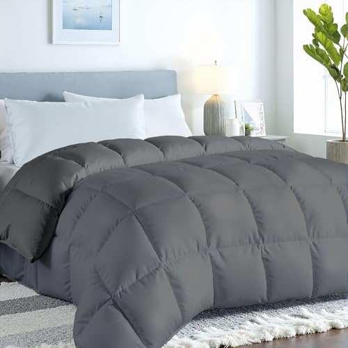 "ROYALE LINENS Comforter - Duvet Insert - All Season Soft Quilted Comforters with 8 Corner Tabs King Size - Down Alternative Bedding Comforter - Box Stitched Duvet Insert (Charcoal, King 90""x102"")"