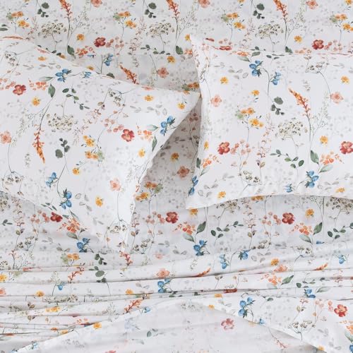 "DAUAOTO King Size Printed Sheets Set, 100% Cotton Bedding Sets, Up to 14"" Deep Mattress, Farmhouse Pattern Bedlinen Set, Botanical Garden"
