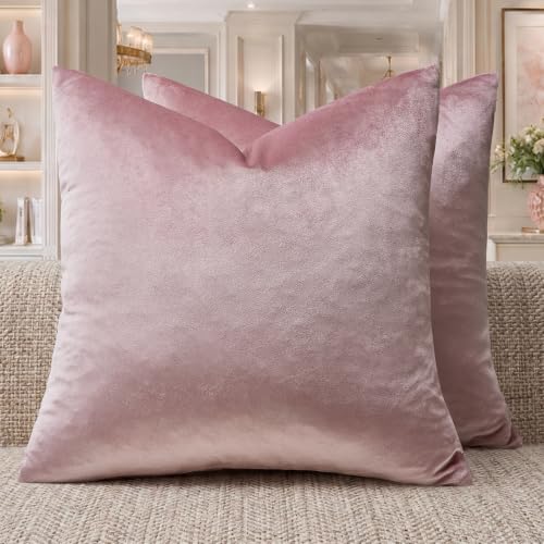 GIGIZAZA Sweet Lilac Velvet Throw Pillow Covers 22x22 Pack of 2 - Decorative Pink Pillows for Couch Sofa,280gsm Soft Textured Fabric,Modern Square Pillowcases,Luxury Cushion Covers