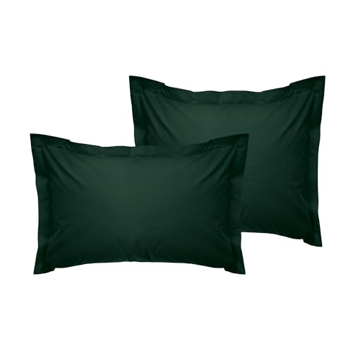 Luxurious Oxford Pillowcase Set (2 Pieces), Dark Green, 80 x 80 + 5 cm, 100% Cotton Ranforce, 155 Thread Count - Envelope Closure, Machine Washable at 30°C