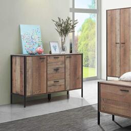 Timber Art Design UK 2 Door 3 Drawer Sideboard For Living Room, Bedroom Industrial Storage Cabinet Shelving - Rustic with Oak Effect - 80 x 123.8 x 40 cm