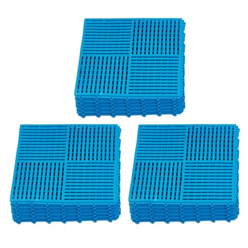 "18 Pack 12""x12"" Interlocking Floor Tiles, 0.4"" Thick Blue Non-Slip Mats with Drainage Holes for Pool Deck, Shower, Bathroom, Garage, Boat - for Wet Areas"