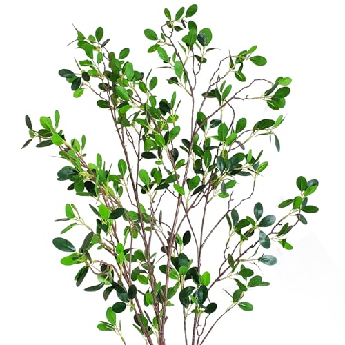Beau Jour Fake Italian Ficus Branch 4 Pcs, Artificial Plant 43.3 Inch Faux Greenery Stems for Vase Filler Garden Office Home Decor